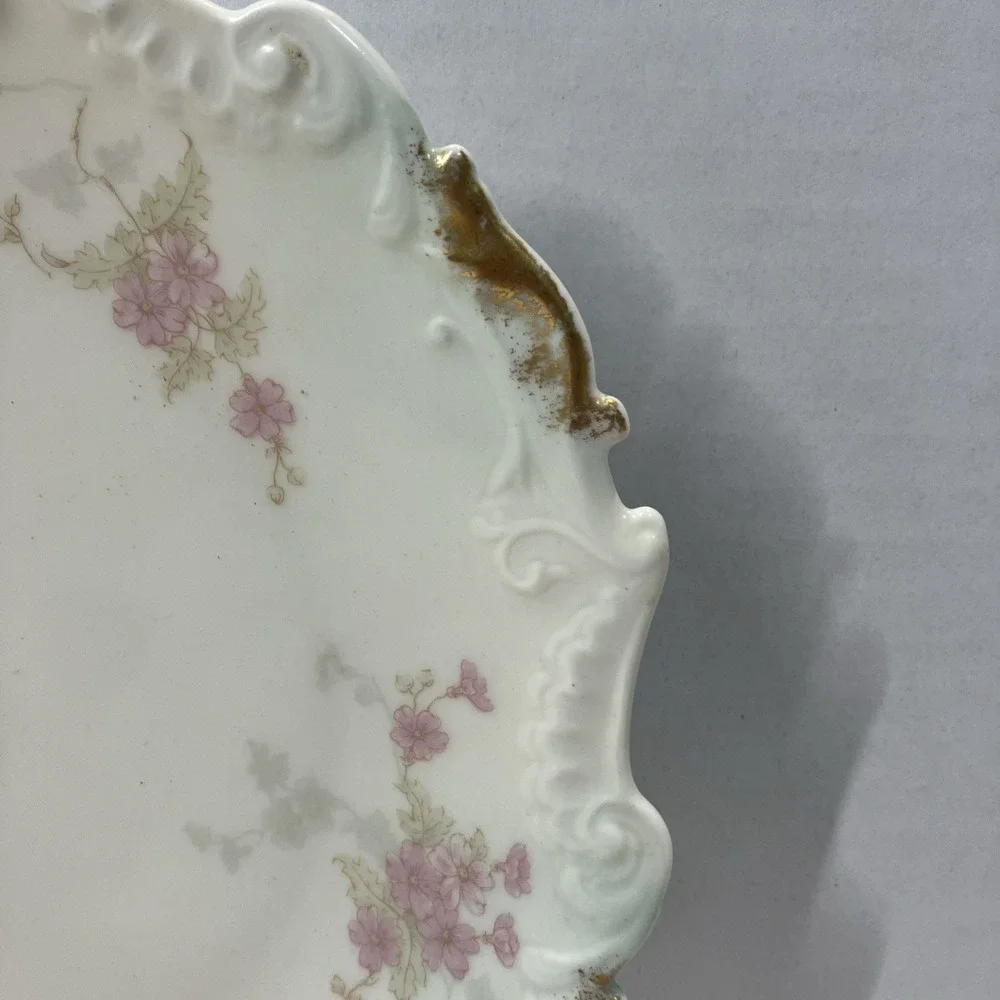 Antique P & B Limoges France Porcelain Plate Pink Floral Gold Scalloped 8.5